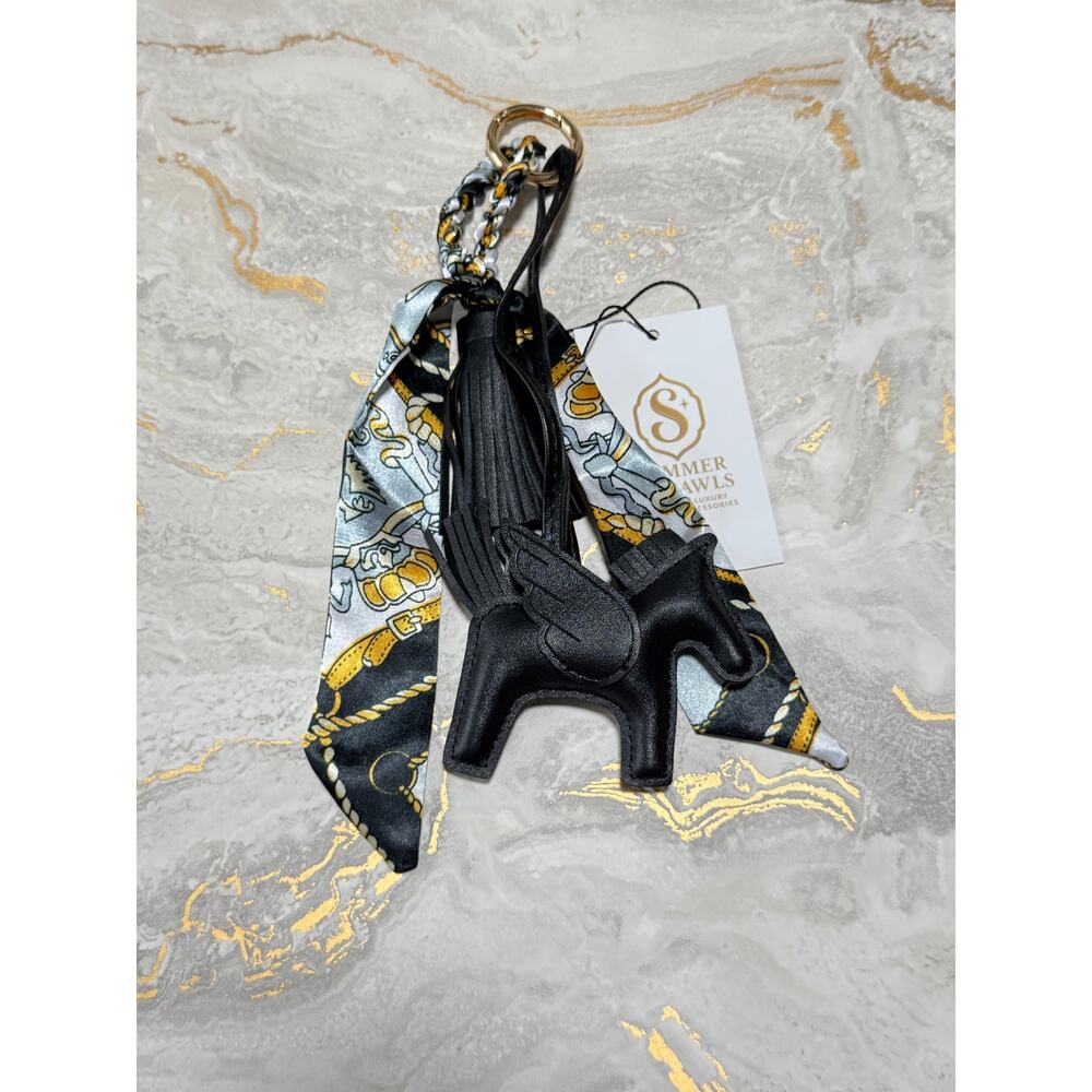 Pegasus Horse Bag Charm with Satin Ribbon Scarf & Tassel | Purse Keychain - Picture 13 of 16